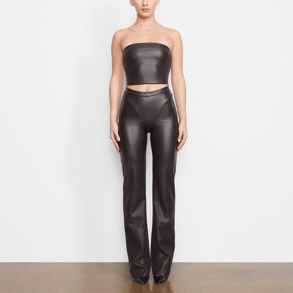 SKIMS FAUX LEATHER BOOT CUT PANT-SOOT - Picture 1 of 3